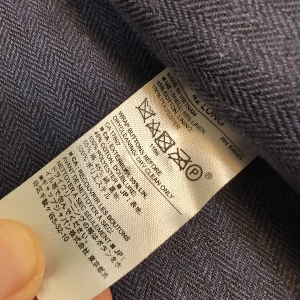 BANANA REPUBLIC Linen Blend Blazer Men's 42L Blue Solid Harringbone Slim Fit‎